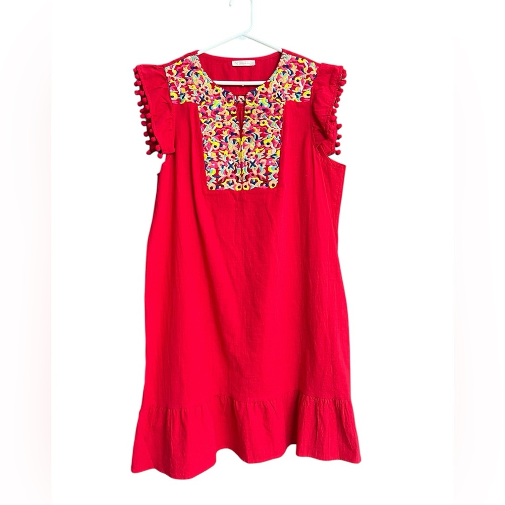 Kirundo Summer Floral Embroidered‎ V Neck Ruffle Sleeve Dress Size XL